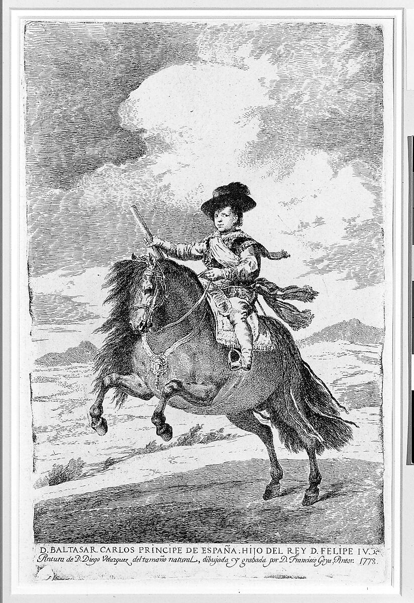 Baltasar Carlos on horseback, Goya (Francisco de Goya y Lucientes) (Spanish, Fuendetodos 1746–1828 Bordeaux), Etching and drypoint printed in black ink