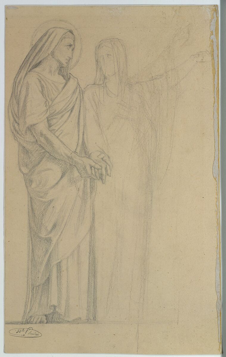 Saints Adrian and Natalia, Hippolyte Flandrin (French, Lyons 1809–1864 Rome), Graphite