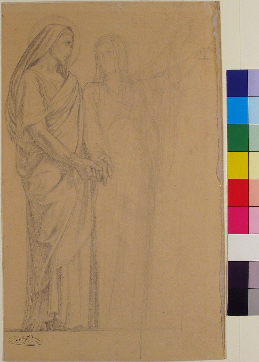 Saints Adrian and Natalia, Hippolyte Flandrin (French, Lyons 1809–1864 Rome), Graphite