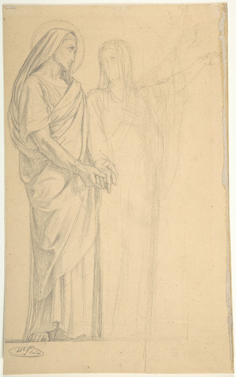Saints Adrian and Natalia, Hippolyte Flandrin (French, Lyons 1809–1864 Rome), Graphite on beige paper 