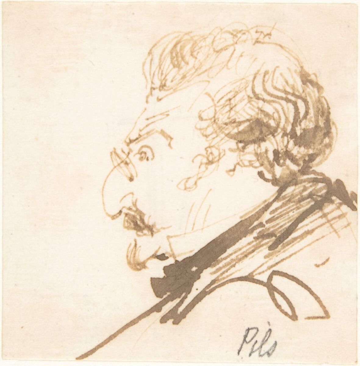 Portrait of Isidore Pils, Théodore Ballu (French, 1817–1885), Pen and brown ink 