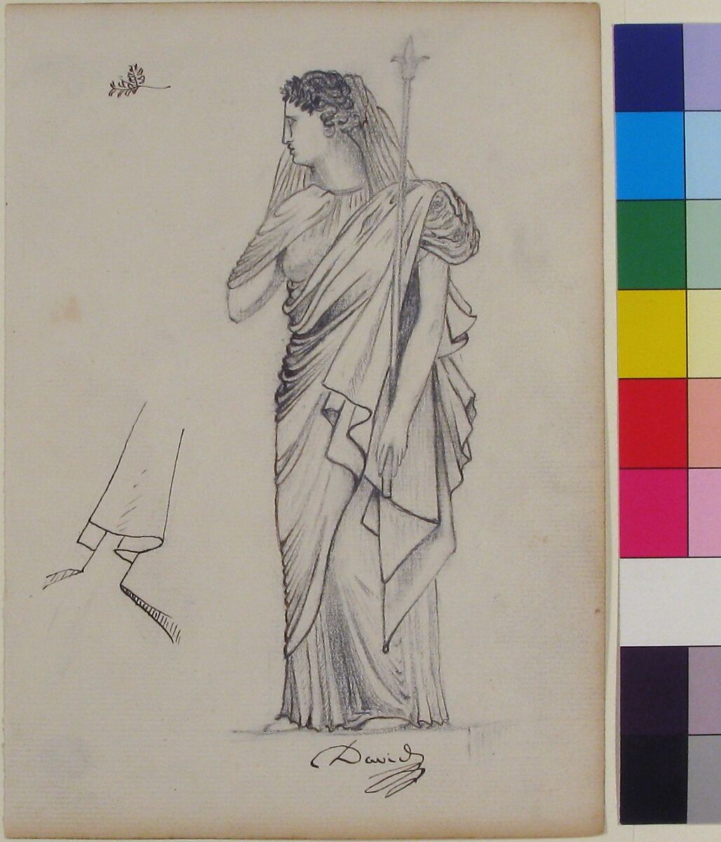 The Allegorical Figure of France for the Tomb of General Bonchamp, Pierre Jean David d'Angers (French, Angers 1788–1856 Paris), graphite, pen and brown ink