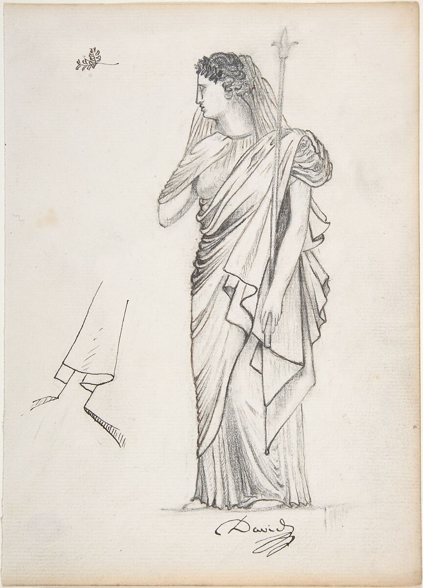 The Allegorical Figure of France for the Tomb of General Bonchamp, Pierre Jean David d&#39;Angers (French, Angers 1788–1856 Paris), graphite, pen and brown ink 