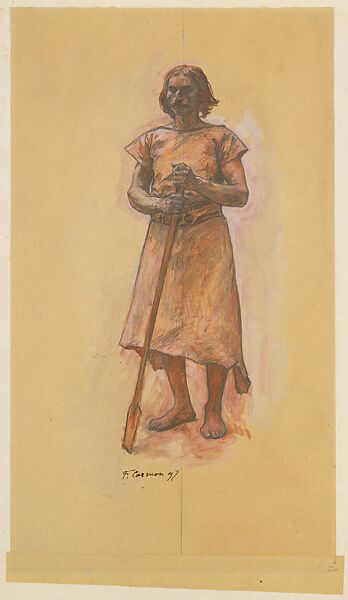 Standing Man, Fernand Cormon (French, Paris 1854–1924 Paris), Graphite over red and white oil paint