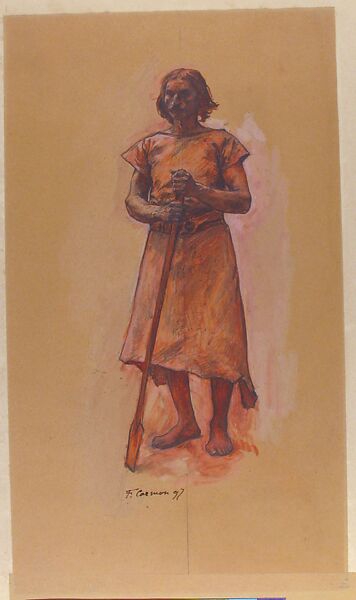 Standing Man, Fernand Cormon (French, Paris 1854–1924 Paris), Graphite over red and white oil paint