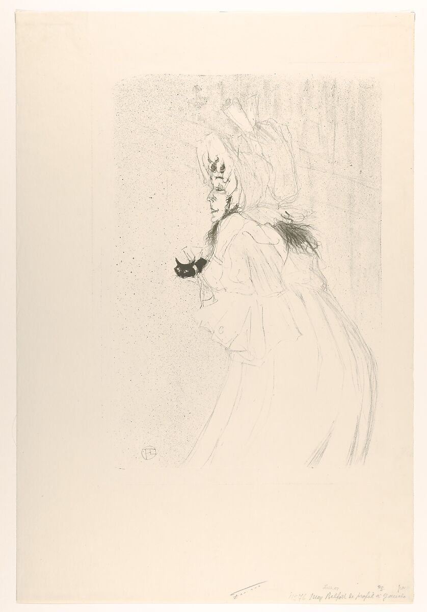 Miss May Belfort Taking a Bow, Henri de Toulouse-Lautrec (French, Albi 1864–1901 Saint-André-du-Bois), Crayon and brush lithograph with scraper printed in dark olive green on wove paper; only state 