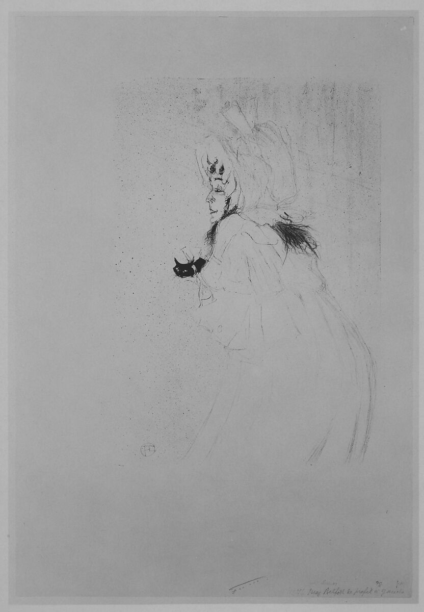 Miss May Belfort Taking a Bow, Henri de Toulouse-Lautrec (French, Albi 1864–1901 Saint-André-du-Bois), Crayon and brush lithograph with scraper printed in dark olive green on wove paper; only state