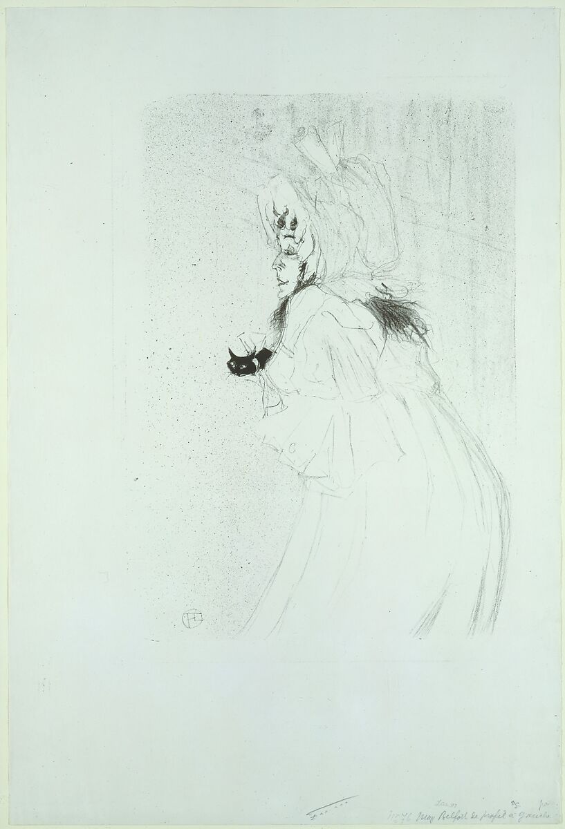 Miss May Belfort Taking a Bow, Henri de Toulouse-Lautrec (French, Albi 1864–1901 Saint-André-du-Bois), Crayon and brush lithograph with scraper printed in dark olive green on wove paper; only state