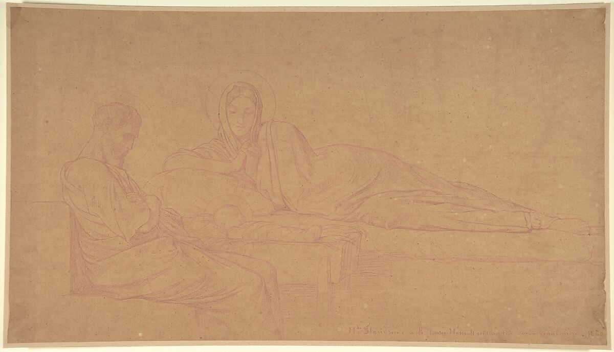 The Nativity, Hippolyte Flandrin (French, Lyons 1809–1864 Rome), Red chalk on tracing paper; lined 