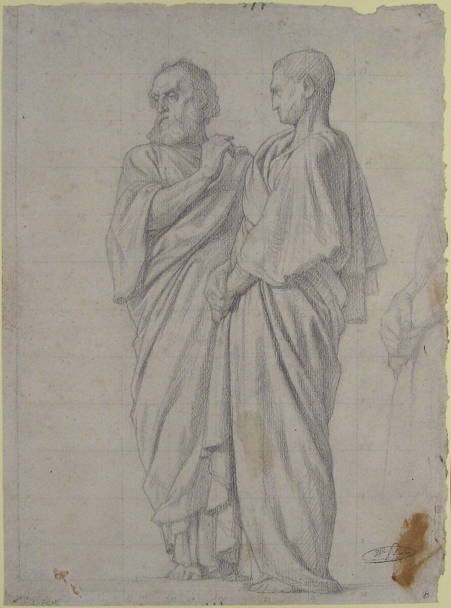 Group of Apostles, Hippolyte Flandrin (French, Lyons 1809–1864 Rome), Graphite; squared in graphite