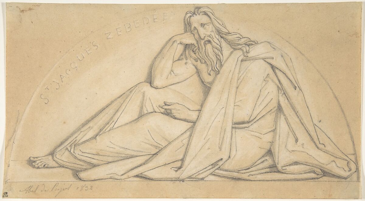 John the Apostle, for the church of St. Vaast in Arras, Alexandre Denis Abel de Pujol (French, Valenciennes 1785–1861 Paris), Graphite on tan paper 