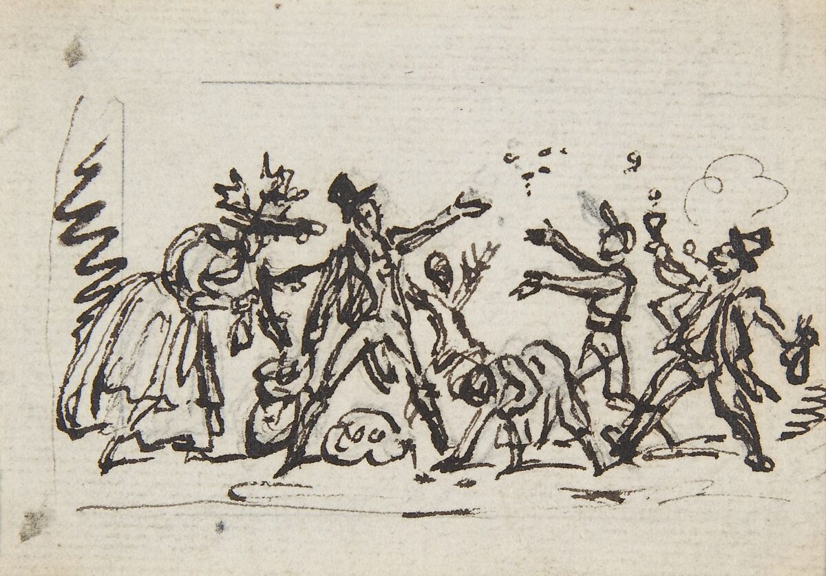 A group of figures, George Cruikshank (British, London 1792–1878 London), Pen and brown ink over graphite 