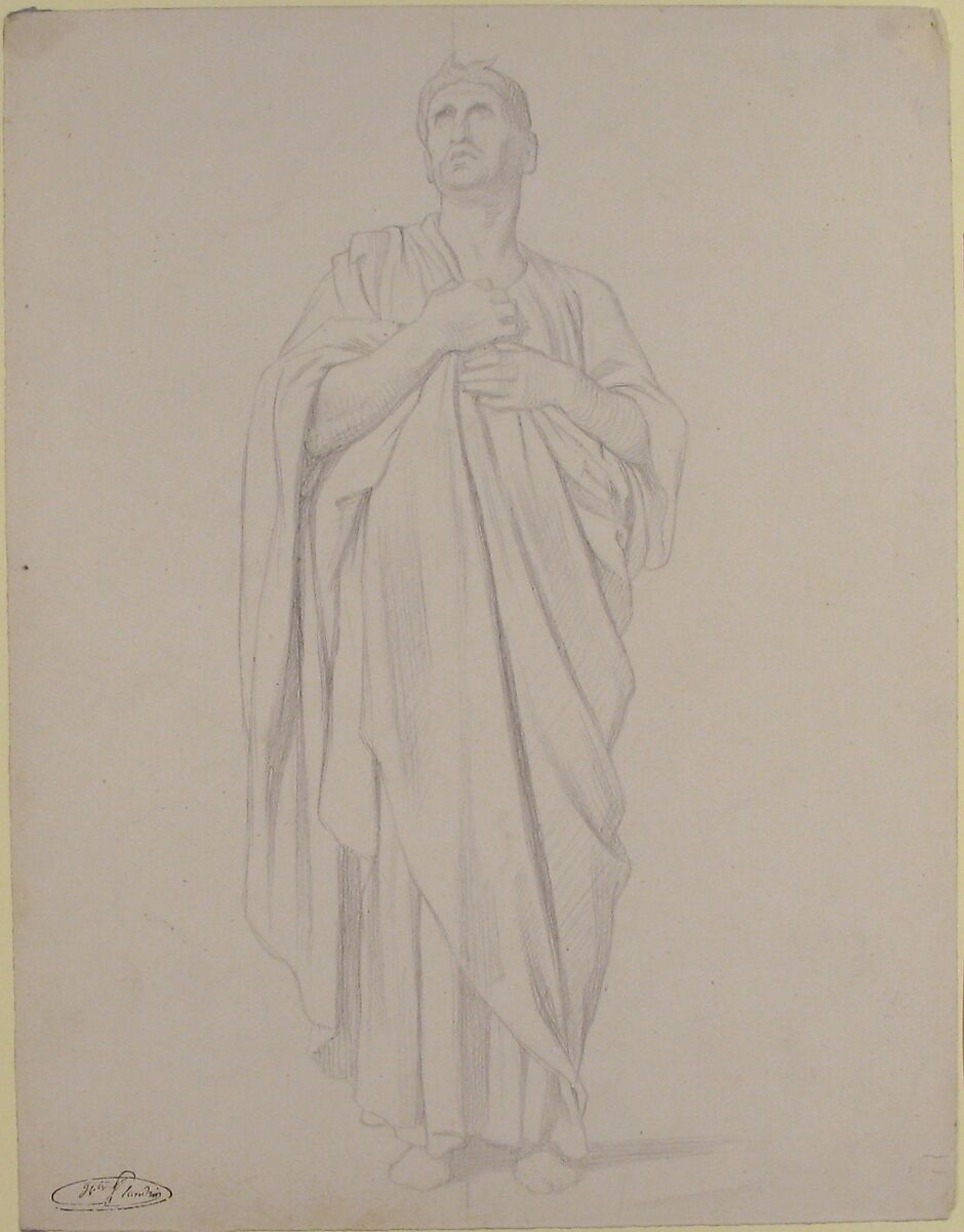 Study of an Apostle, for the painting of the Ascension in Saint-Germain-des-Pres, Paris (1839–1863), Hippolyte Flandrin (French, Lyons 1809–1864 Rome), Graphite