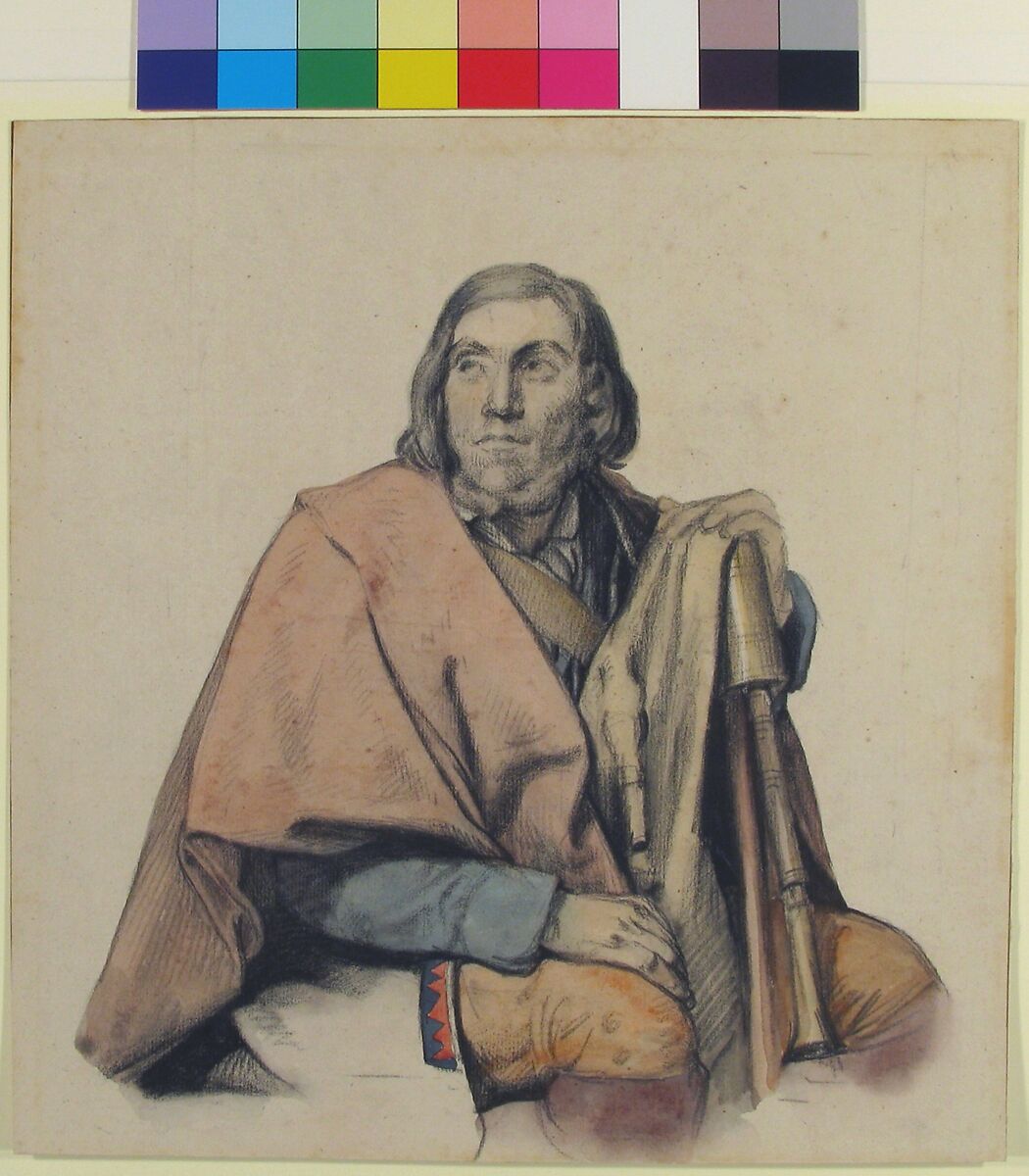 The Bagpipe Player, Guillaume Bodinier (French, 1795–1872), Black chalk and watercolor