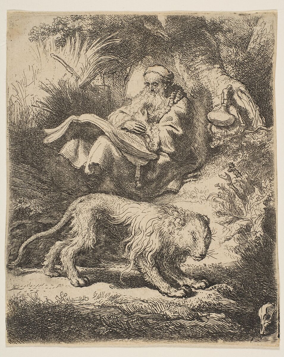 St. Jerome Reading, Rembrandt (Rembrandt van Rijn) (Dutch, Leiden 1606–1669 Amsterdam), Etching 