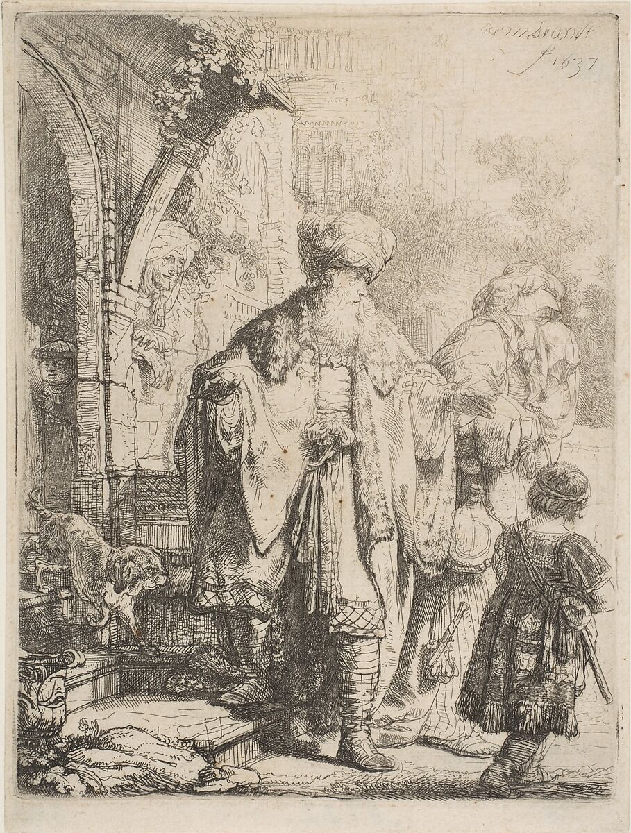 Abraham Casting out Hagar and Ishmael, Rembrandt (Rembrandt van Rijn) (Dutch, Leiden 1606–1669 Amsterdam), Etching with touches of drypoint 