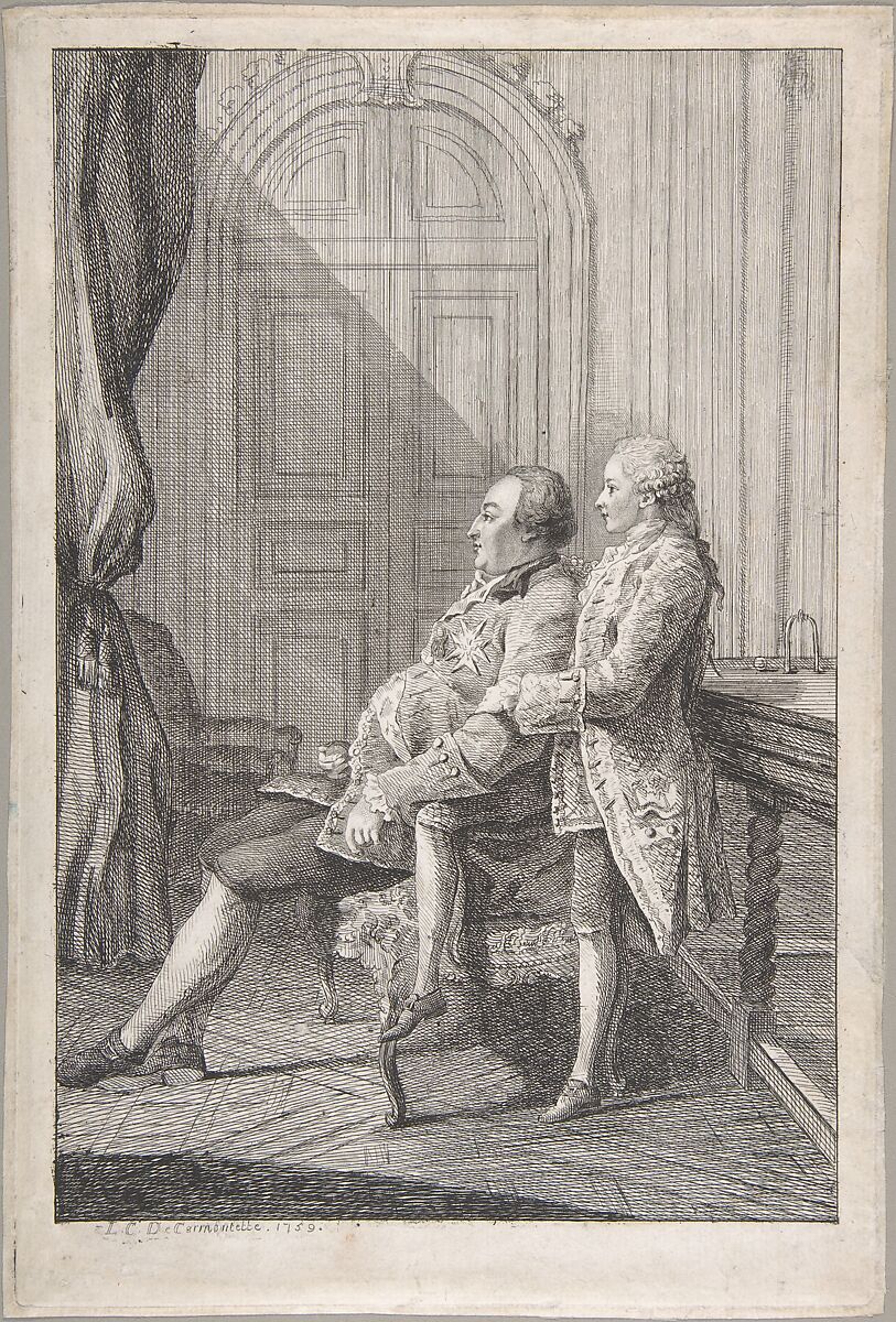 Portrait of Louis-Philippe, Duc d'Orleans and His Son Louis-Phillipe Joseph, Duc de Chartres, Louis de Carmontelle (French, Paris 1717–1806 Paris), Etching 
