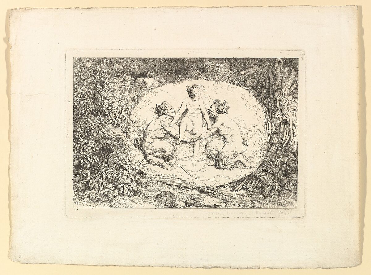 Nymph Supported by Two Satyrs, Jean Honoré Fragonard (French, Grasse 1732–1806 Paris), Etching 