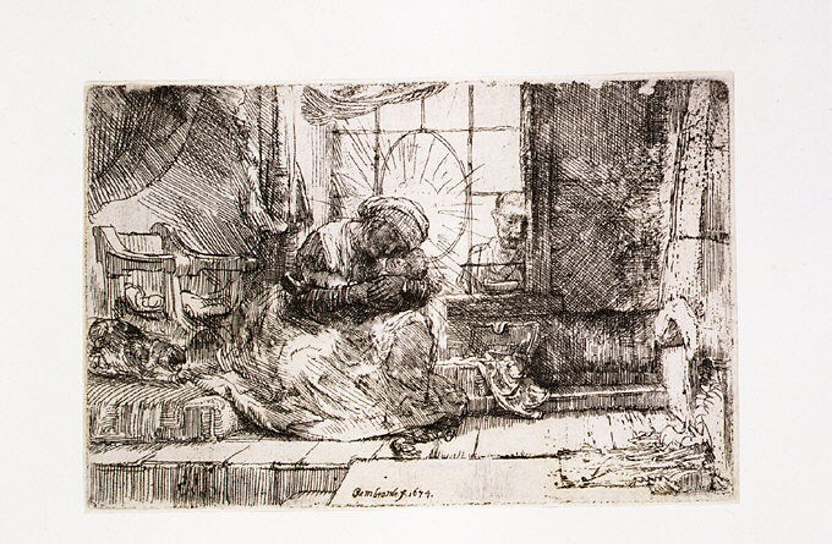 Virgin and Child with the Cat: and Joseph at the Window, After Rembrandt (Rembrandt van Rijn) (Dutch, Leiden 1606–1669 Amsterdam), Etching; second of four states