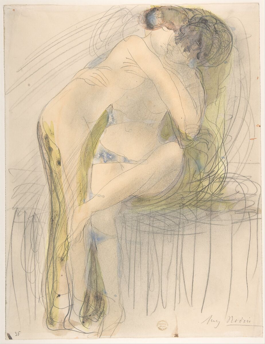 The Embrace, Auguste Rodin  French, Graphite, watercolor, and gouache