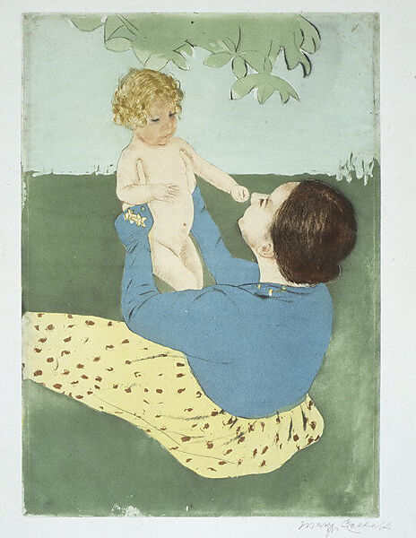 Under the Horse Chestnut Tree, Mary Cassatt (American, Pittsburgh, Pennsylvania 1844–1926 Le Mesnil-Théribus, Oise), Drypoint and aquatint, printed in color from three plates; third state of three
