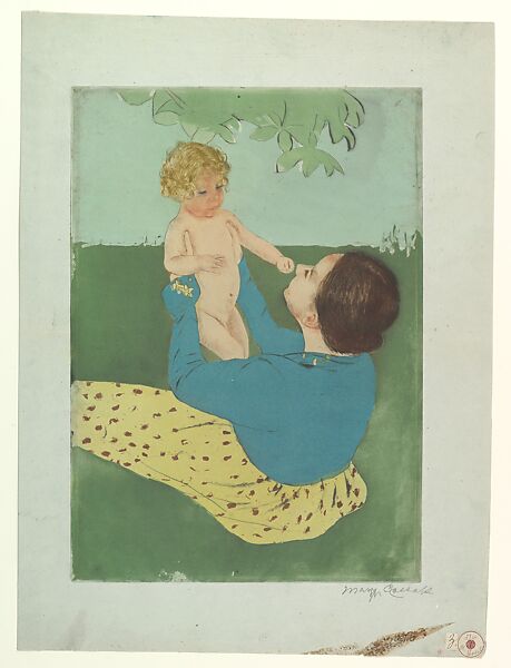 Under the Horse Chestnut Tree, Mary Cassatt (American, Pittsburgh, Pennsylvania 1844–1926 Le Mesnil-Théribus, Oise), Drypoint and aquatint, printed in color from three plates; third state of three 