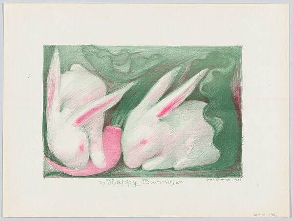 Happy Bunnies (rabbits), Jean Charlot (French, Paris 1898–1979 Honolulu, Hawaii), Color lithograph on aluminium 