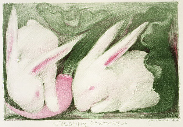 Happy Bunnies (rabbits), Jean Charlot (French, Paris 1898–1979 Honolulu, Hawaii), Color lithograph on aluminium