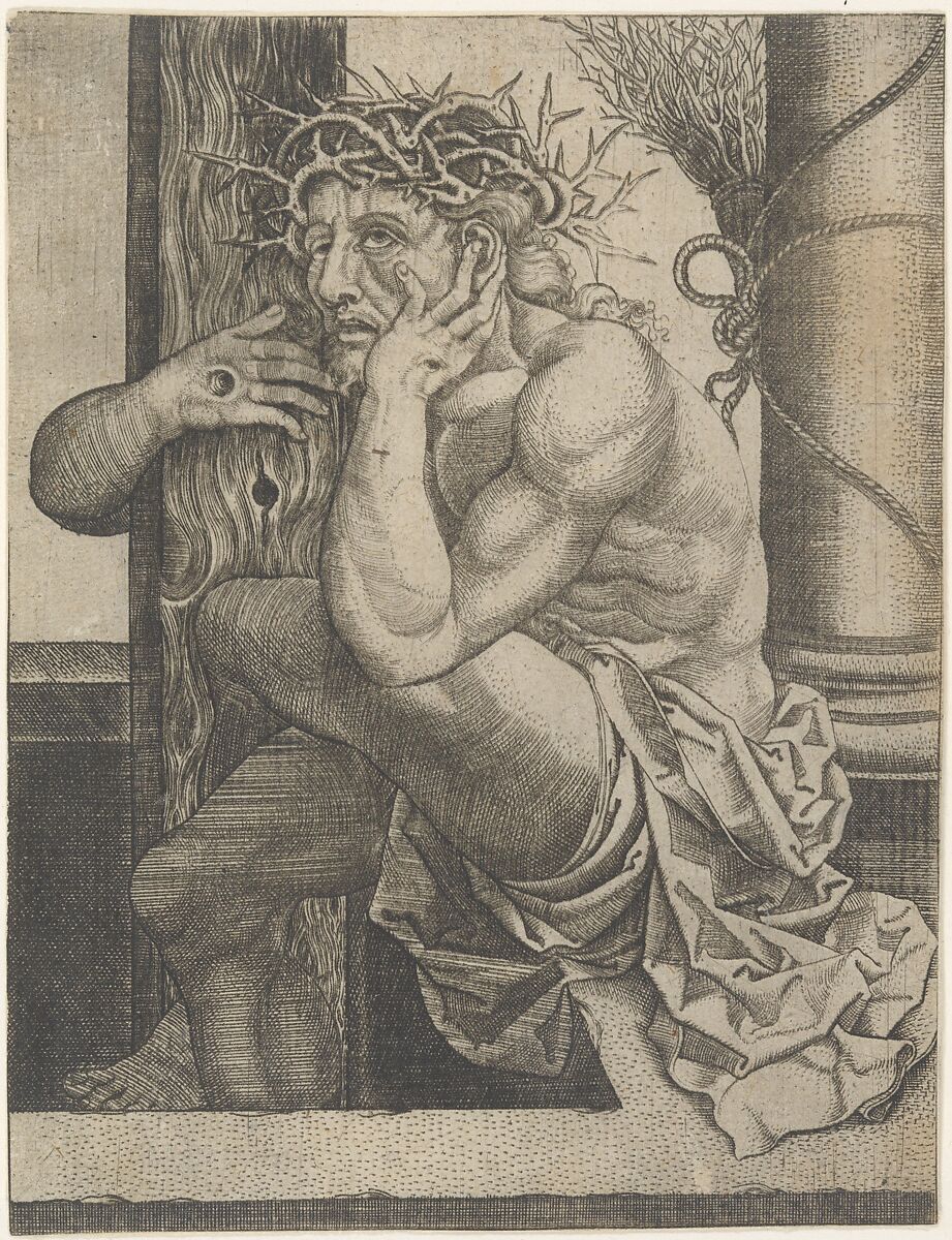 Christ as the Man of Sorrows, Frans Crabbe van Espleghem (Netherlandish, Mechelen ca. 1480–1553 Mechelen), Engraving and etching 