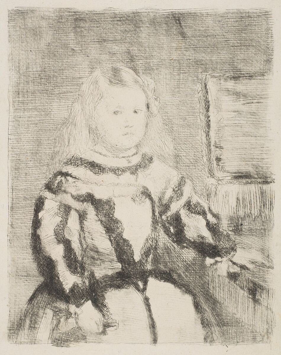 The Infanta Margarita, after Velázquez, Edgar Degas (French, Paris 1834–1917 Paris), Etching and drypoint on wove paper; second (final state); only known impression 