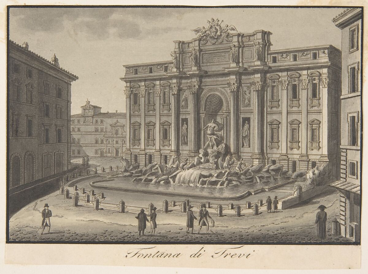 The Trevi Fountain, Rome, Giovanni Battista Cipriani (Italian, Siena 1766–1839 Rome), Drawing in pen and ink and gray wash 