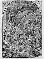 The Descent of Christ to Limbo (recto); Coats of Arms of Florentine and Sienese Families (verso), attributed to Domenico Beccafumi (Italian, Cortine in Valdibiana Montaperti 1484–1551 Siena), Pen and brown ink, brush and brown wash, over traces of leadpoint or black chalk; squared in leadpoint (recto); pen and brown ink (verso)