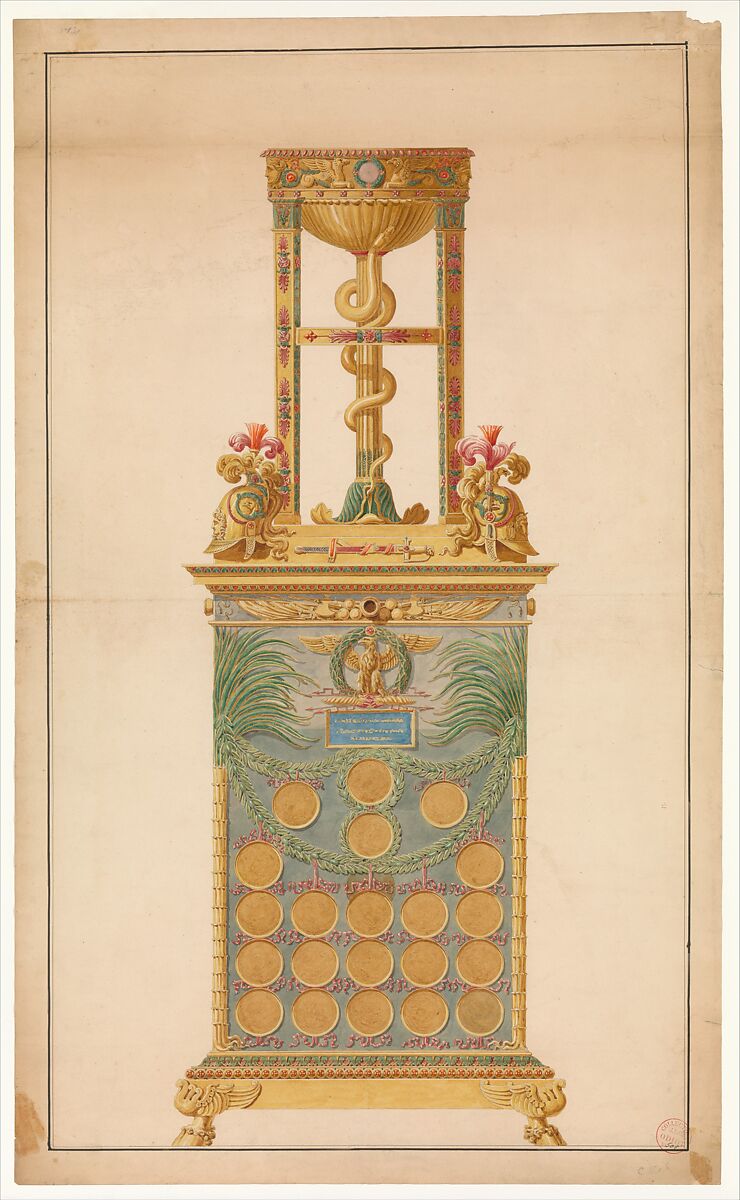 A Medal Cabinet for Napoleon, Jean Guillaume Moitte (French, Paris 1746–1810 Paris), Pen and ink and watercolor 