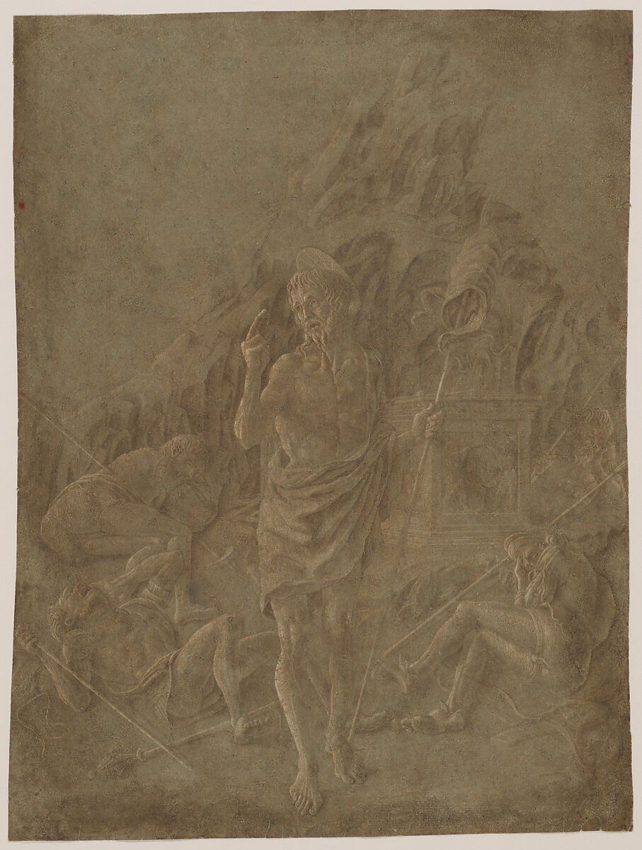 The Resurrection, Marco Zoppo (Marco Ruggeri known as Lo Zoppo)  Italian, White tempera, brush and brown wash, over black chalk, on paper washed light-brown of slightly greenish tint