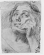 Portrait of a Young Man Leaning on his Hand, Hans Troschel (German, Nuremberg 1585–1628 Rome), Black chalk, white heightening