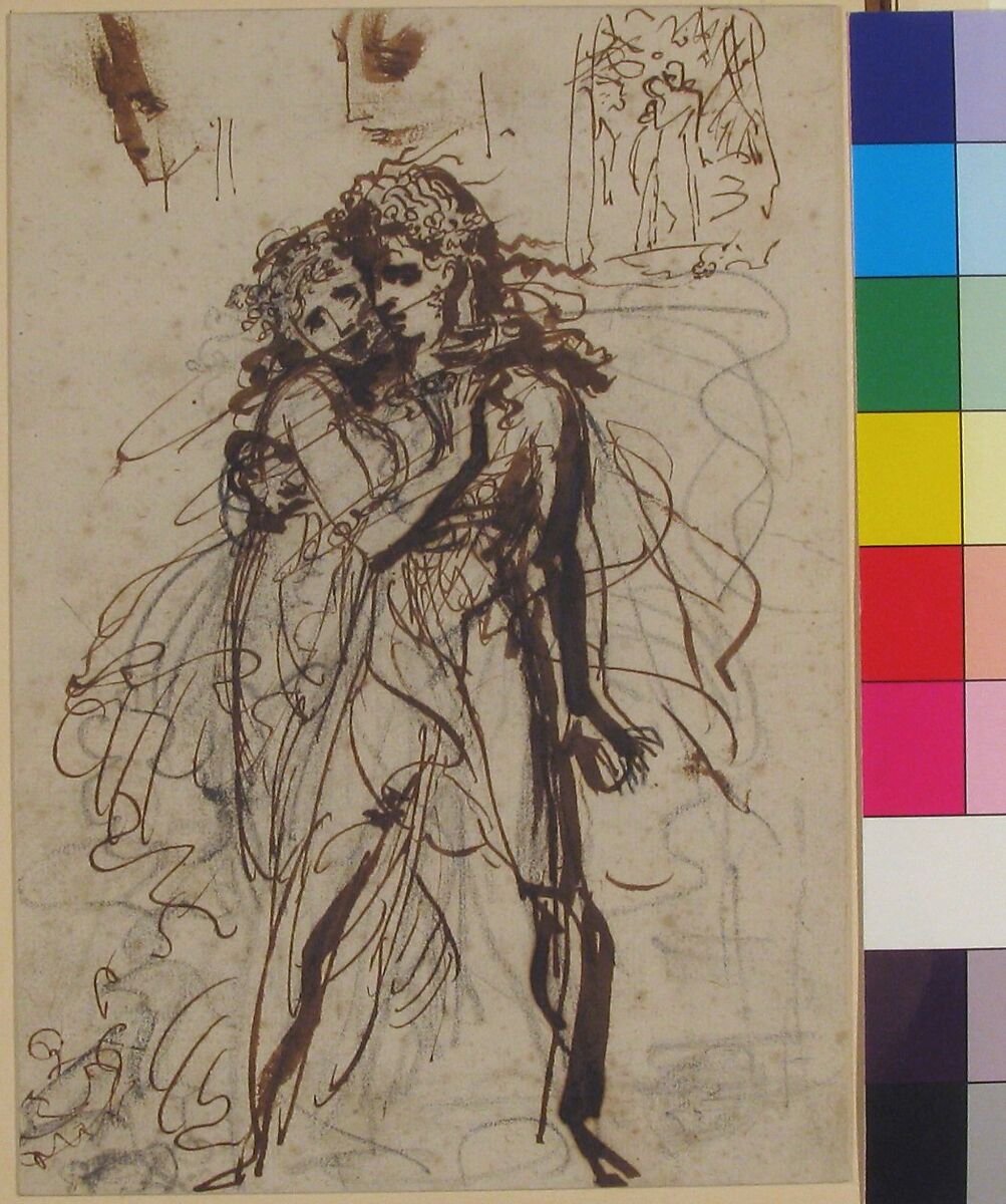 A Man and a Woman Embracing, baron Antoine Jean Gros (French, Paris 1771–1835 Meudon), Pen and brown ink with brown wash over black chalk