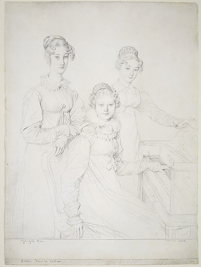 The Kaunitz Sisters (Leopoldine, Caroline, and Ferdinandine), Jean Auguste Dominique Ingres (French, Montauban 1780–1867 Paris), Graphite