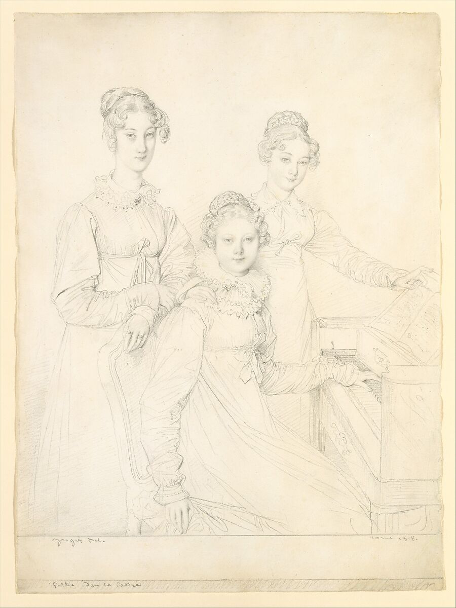The Kaunitz Sisters (Leopoldine, Caroline, and Ferdinandine), Jean Auguste Dominique Ingres (French, Montauban 1780–1867 Paris), Graphite on laid paper 