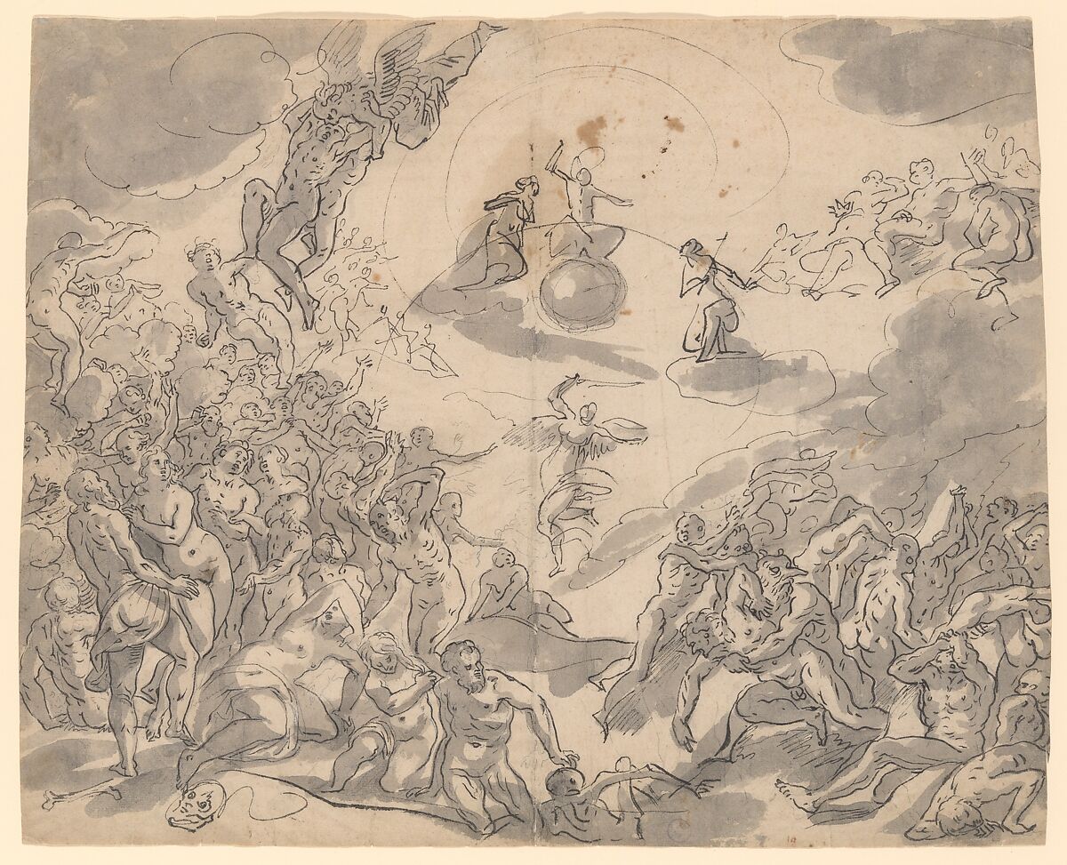 The Last Judgment, Michael Herr (German, Metzingen bei Reutlingen 1591–1661 Nuremberg), Pen and black ink with gray wash over black chalk 