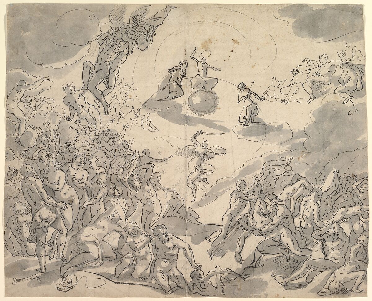 The Last Judgment, Michael Herr (German, Metzingen bei Reutlingen 1591–1661 Nuremberg), Pen and black ink, brush and gray wash, over black chalk