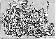 The Triumph of Cybele, after Paolo Fiammingo's "Triumph of Earth", Hans Friedrich Schorer (German, ca. 1609–1649, (active Augsburg)), Pen and black ink, gray wash and white heightening
