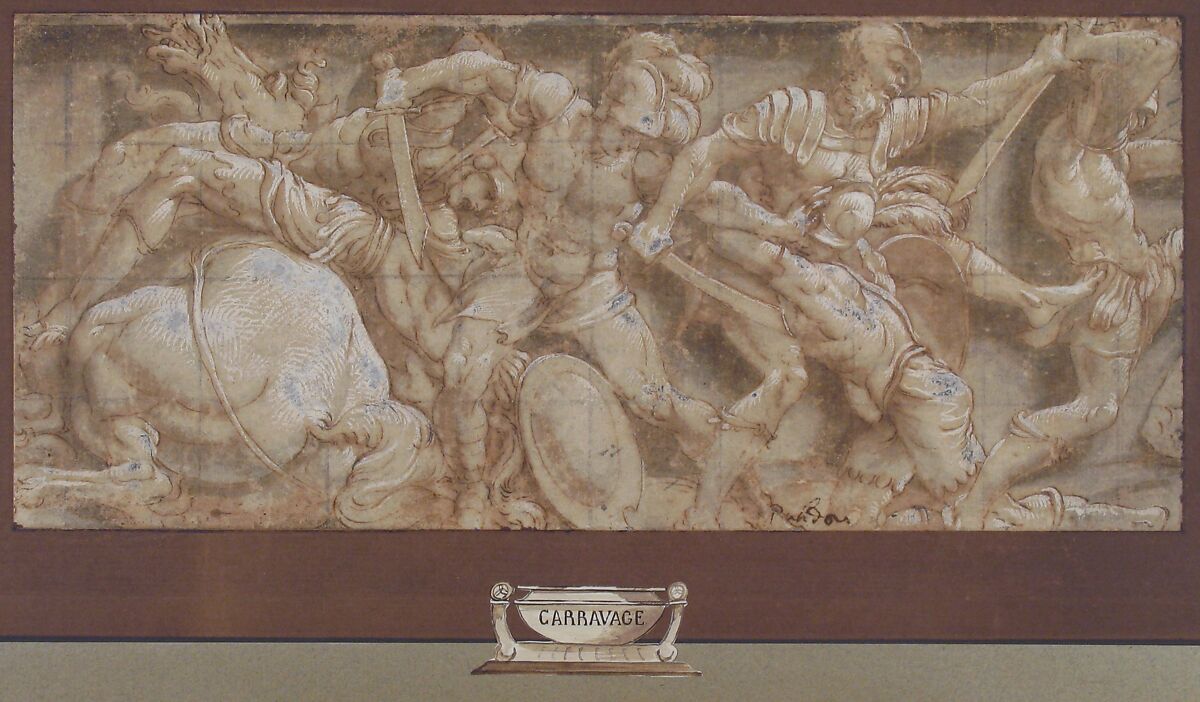 Battle Scene, Lelio Orsi (called Lelio da Novellara) (Italian, Novellara 1508/11–1587 Novellara), Pen and brown ink, brush and brown wash, highlighted with white gouache, over black chalk; squared in black chalk