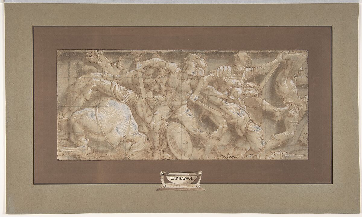 Battle Scene, Lelio Orsi (called Lelio da Novellara) (Italian, Novellara 1508/11–1587 Novellara), Pen and brown ink, brush and brown wash, highlighted with white gouache, over traces of black chalk; squared in black chalk 