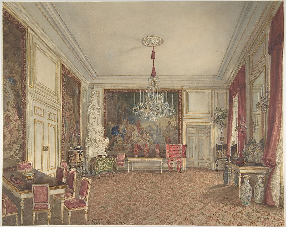 Room of Archduke Ludwig Victor in the Hofburg, Vienna, Franz Alt (Austrian, Vienna 1821–1914 Vienna), Watercolor 