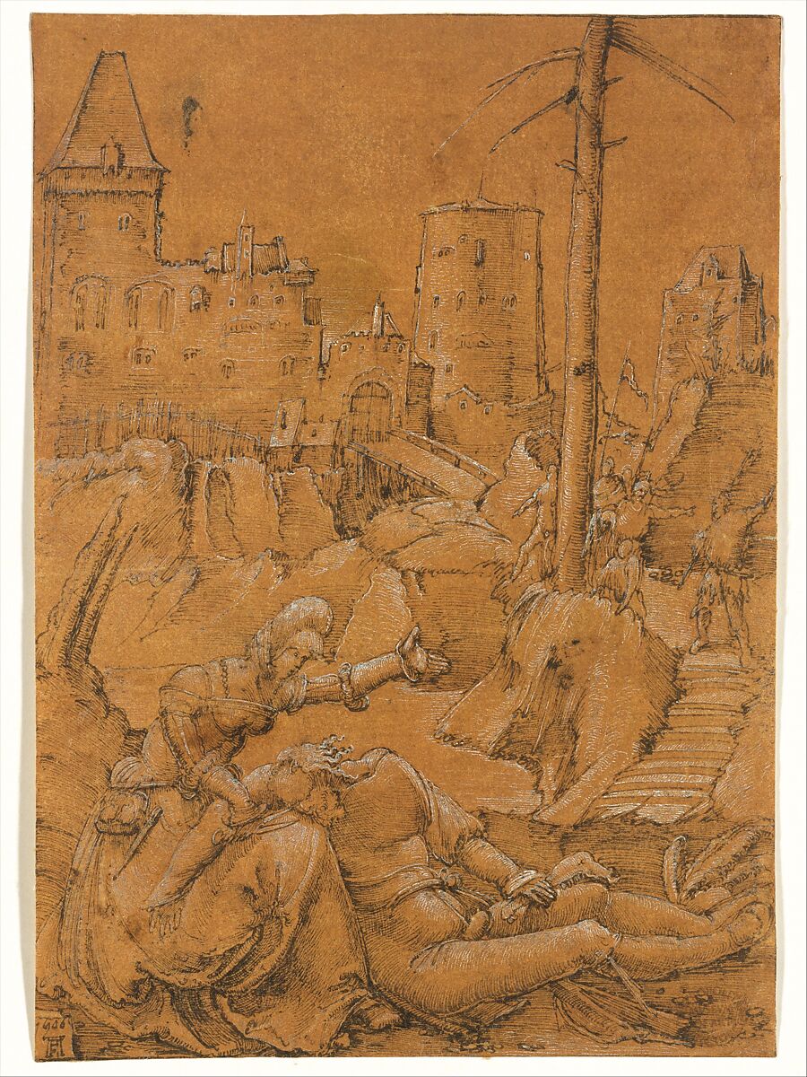 Samson and Delilah, Albrecht Altdorfer (German, Regensburg ca. 1480–1538 Regensburg), Pen and black ink with white heightening