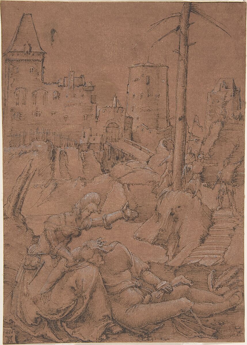 Samson and Delilah, Albrecht Altdorfer (German, Regensburg ca. 1480–1538 Regensburg), Pen and black ink with white heightening