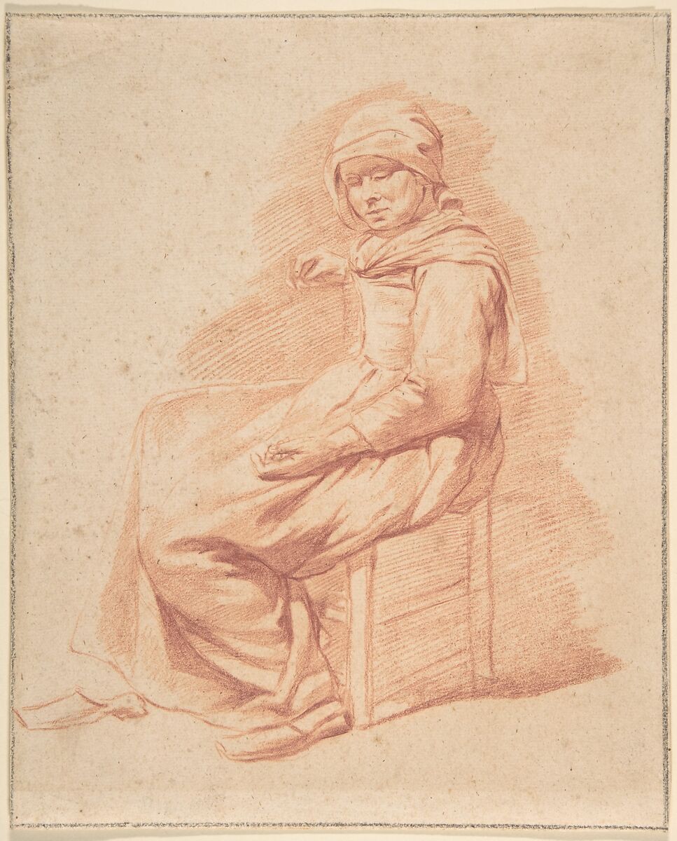 Seated Young Woman, Gerrit Adriaensz Berckheyde (Dutch, Haarlem 1638–1698 Haarlem), Red chalk, framing lines in black chalk 