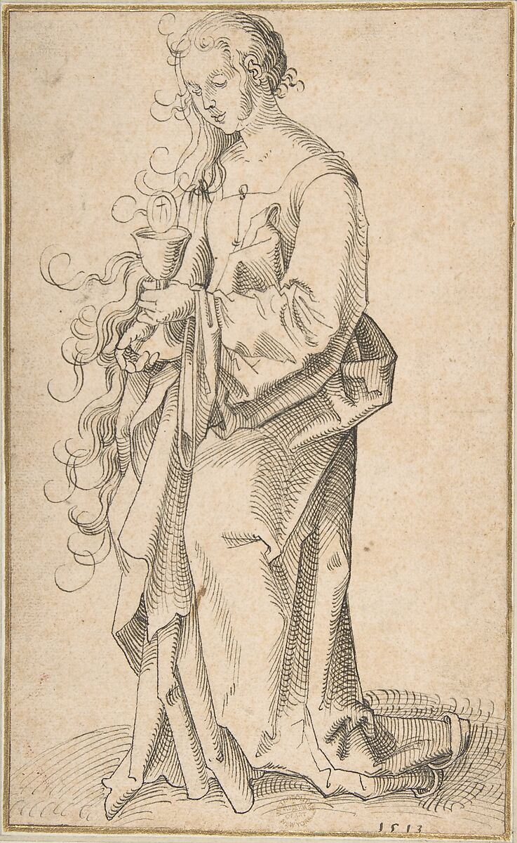 St. Barbara with a Chalice and Host, In the manner of Hans Baldung (called Hans Baldung Grien) (German, Schwäbisch Gmünd (?) 1484/85–1545 Strasbourg), Pen and black ink 