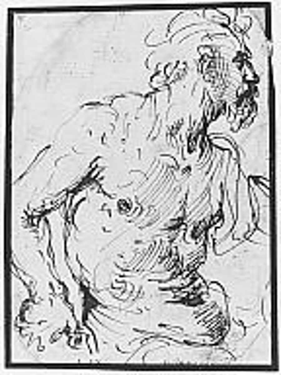 Study of a Seated Nude, Bearded Man in Half-Length, Attributed to Francisco de Herrera, the Elder (Spanish, Seville ca. 1590–1654 Madrid), Pen and brown ink