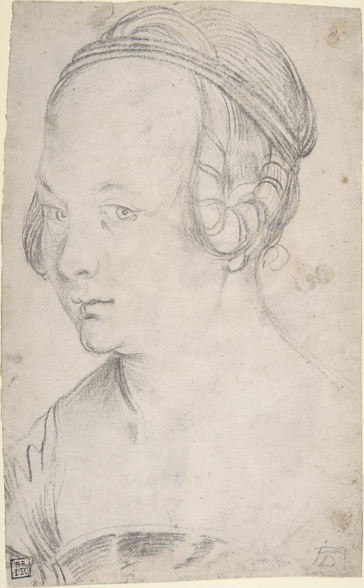 Bust of a Young Woman, Attributed to Hans Baldung (called Hans Baldung Grien) (German, Schwäbisch Gmünd (?) 1484/85–1545 Strasbourg), Charcoal 